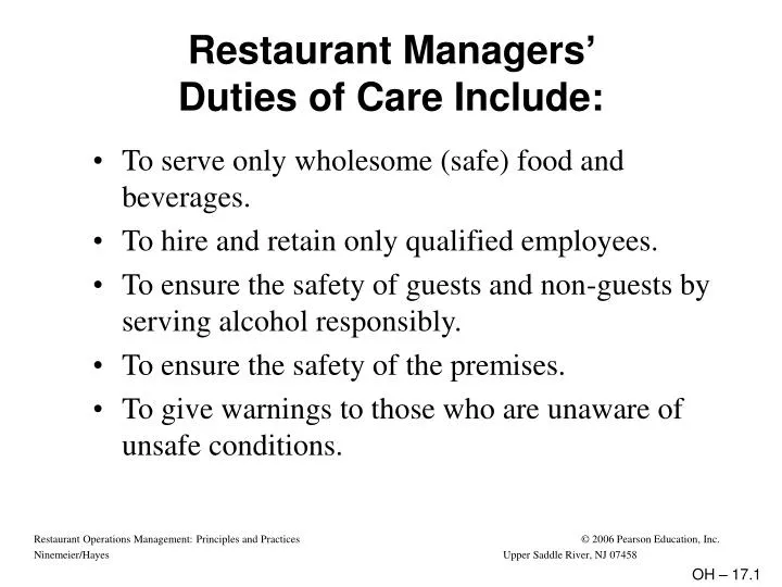 PPT Restaurant Managers Duties Of Care Include PowerPoint 