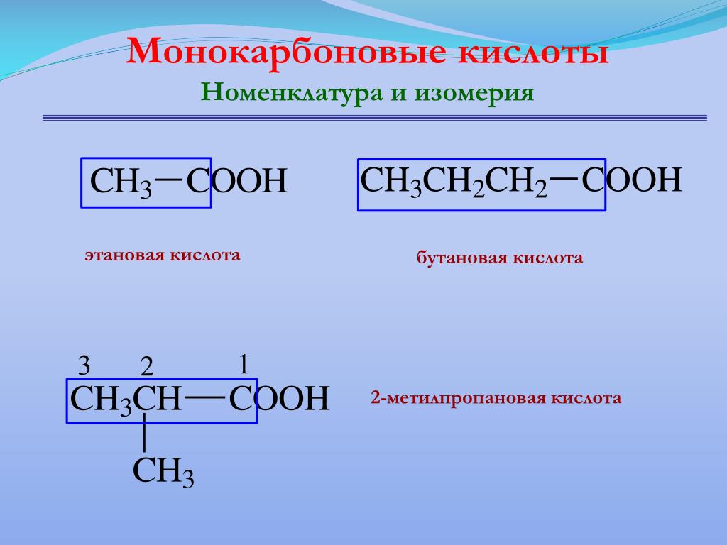 Изомерия бутановой кислоты. 2 Метилпропановая кислота изомерия. Монокарбоновые кислоты номенклатура изомерия. Метилпропеная кислота. Бутановая кислота.