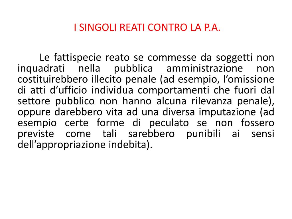 Reati Contro La Pubblica Amministrazione Sintesi Pdf PPT - I REATI CONTRO LA PUBBLICA AMMINISTRAZIONE PowerPoint
