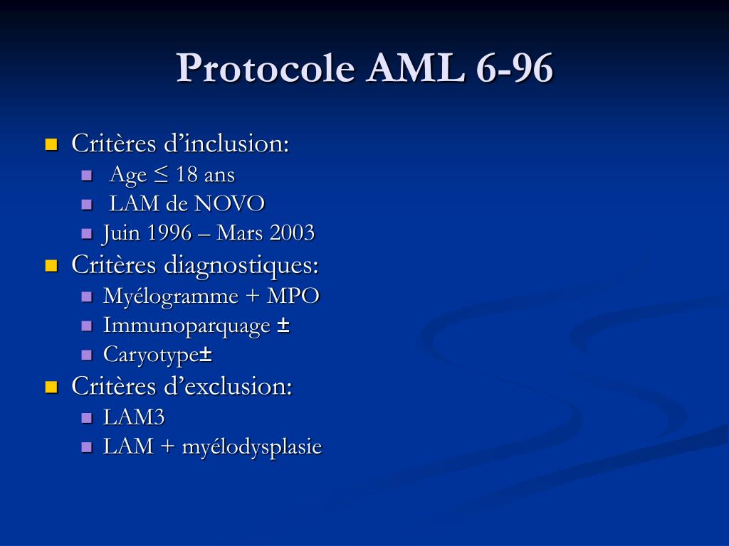 PPT - Les Leucémies Aigues Myeloblastiques de l’enfant Evaluation du ...
