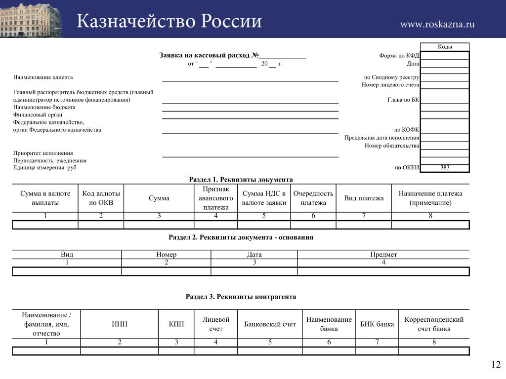 Внутренняя заявка на кассовый расход в суфд образец заполнения