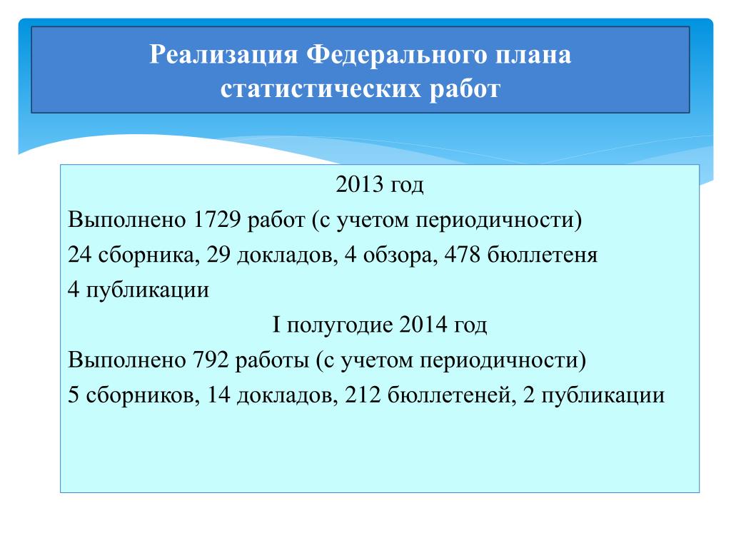 Федеральный план статистических работ содержит какую информацию