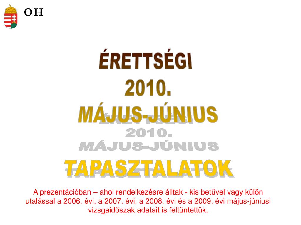 PPT - ÉRETTSÉGI 2010. MÁJUS-JÚNIUS TAPASZTALATOK PowerPoint Presentation -  ID:6001917