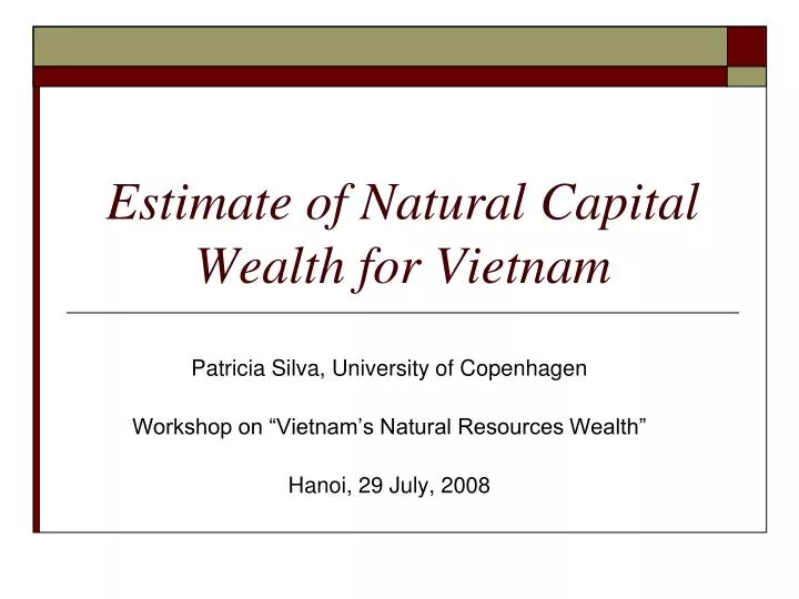 estimate of natural capital wealth for vietnam n.