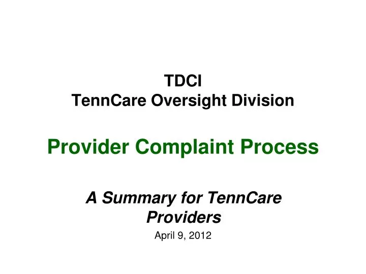tdci tenncare oversight division provider complaint process n.
