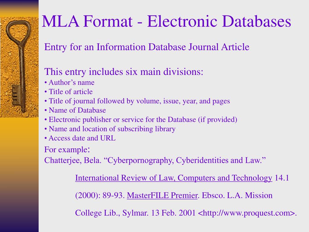 PPT - MLA Format - Electronic Databases PowerPoint Presentation