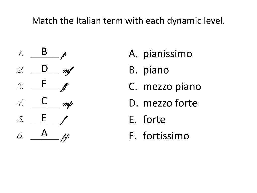 PPT 1. _____ Allegro 2. _____ Vivace 3. _____ Andante 4. _____ Largo