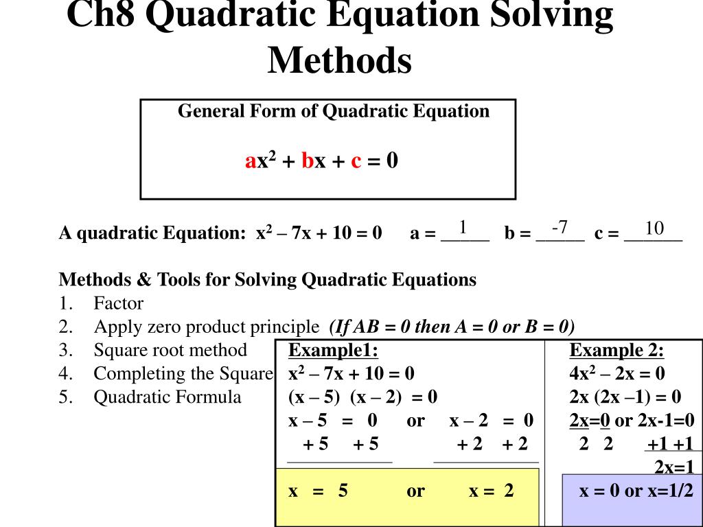 methods to solve quadratic equations