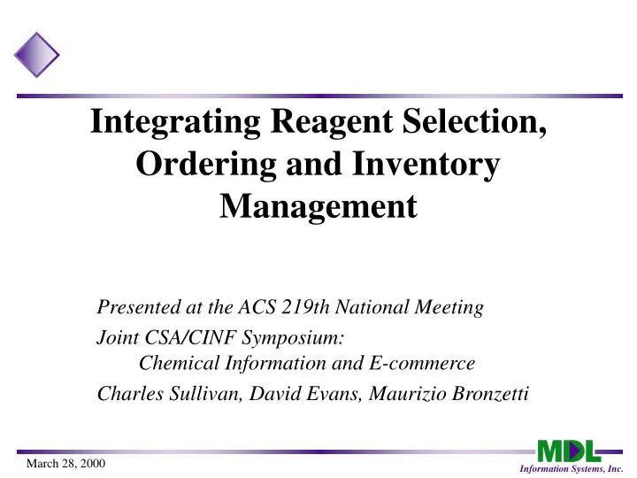 PPT - Integrating Reagent Selection, Ordering and Inventory Management ...