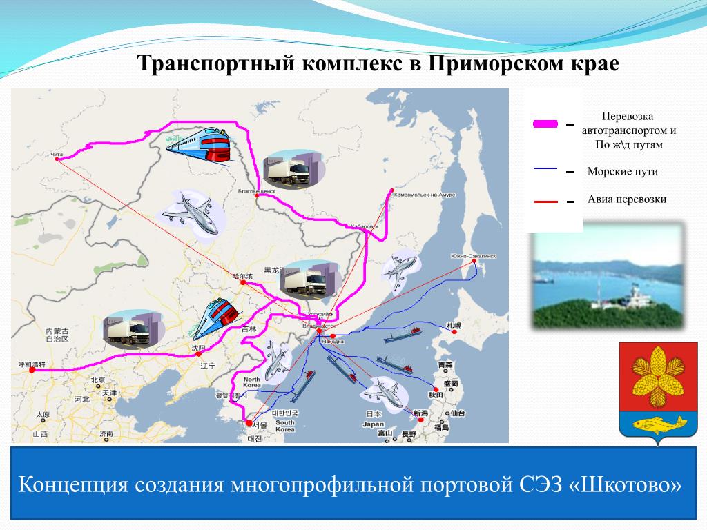 Сетевой прим. Транспортная доступность Приморского края. Схема транспортного комплекса.