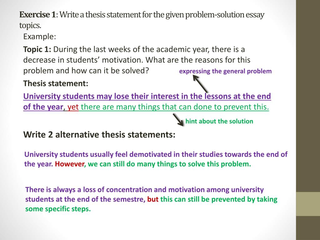 problem solution essay topic sentence