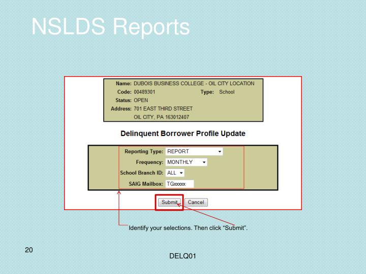 Ppt Nslds Reports Presented By Colleen Coudriet Dubois Business Nslds Reports