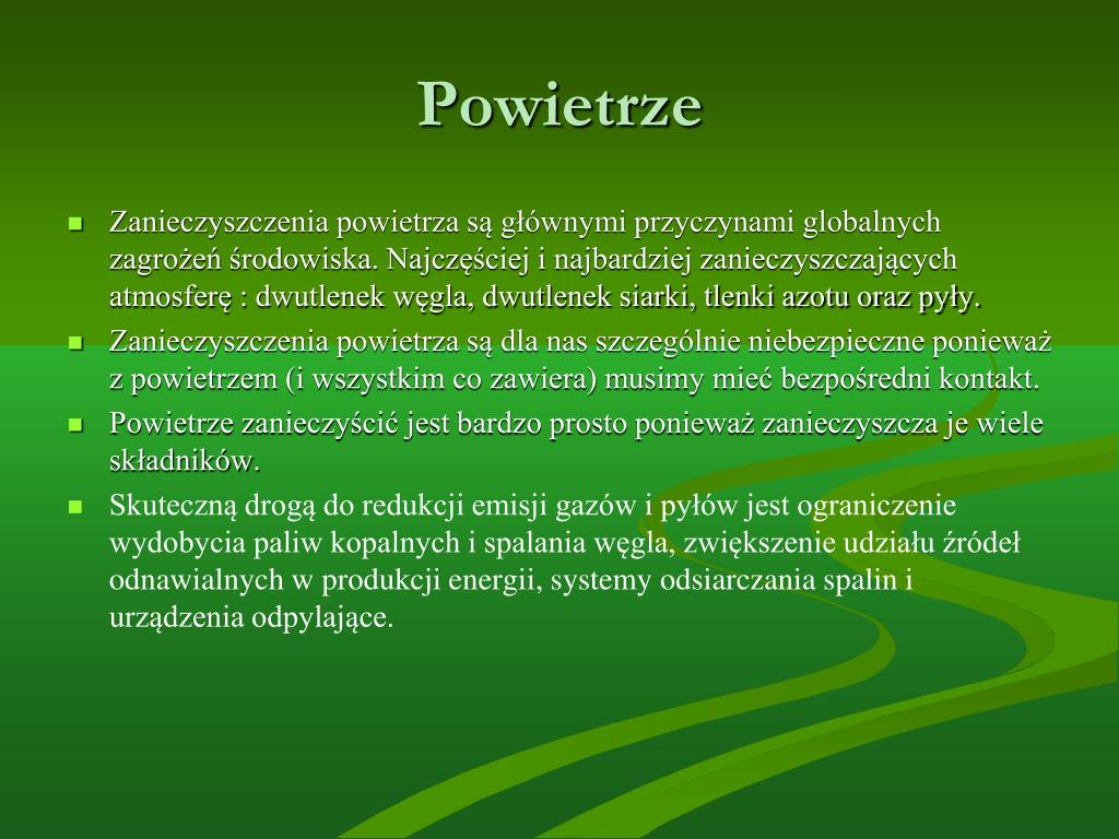 PPT - ZANIECZYSZCZENIA POWIETRZA, GLEBY I WODY PowerPoint Presentation