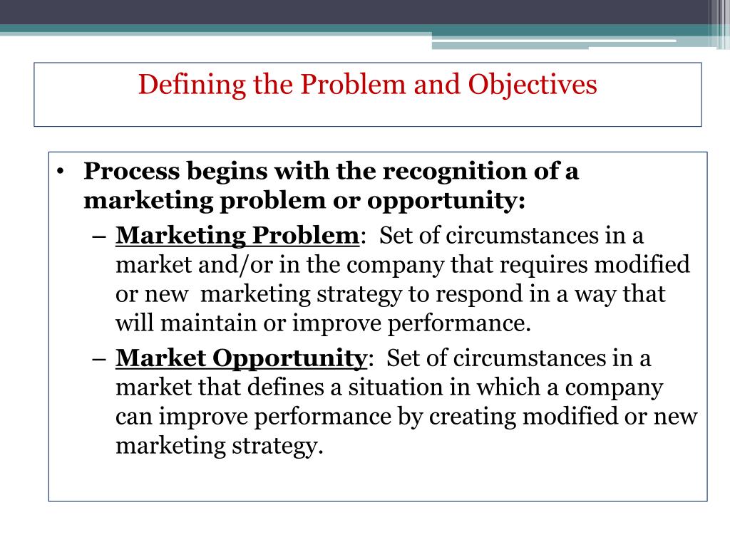 defining the problem and research objectives in marketing
