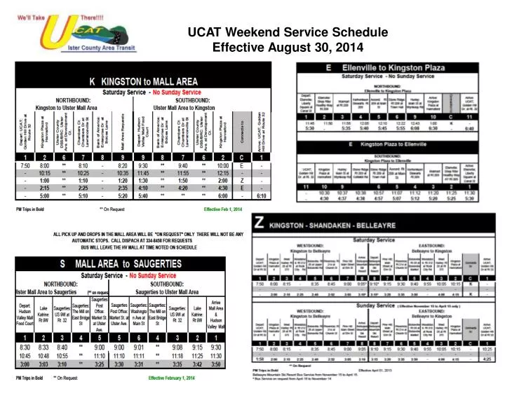 ucat weekend service schedule effective august 30 2014 n.