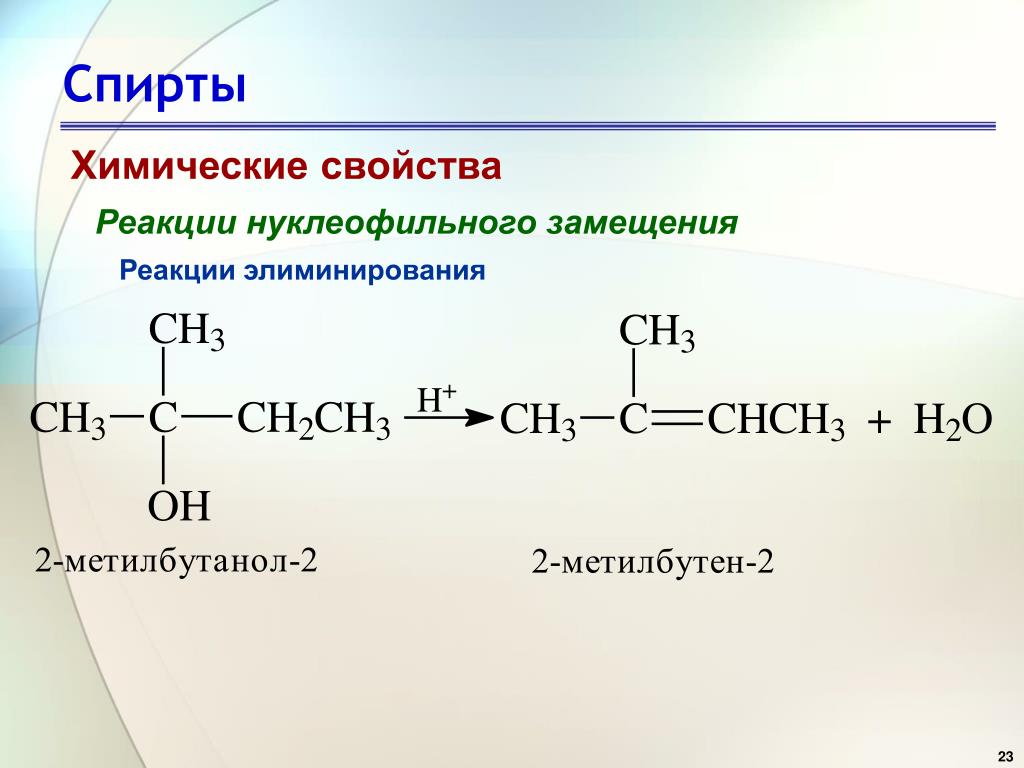 2 метилбутанол 1 реакции. Реакция элиминирования спиртов. Реакция элиминирования для бутанола 1. Нуклеофильное замещение спиртов. Реакции нуклеофильного замещения спиртов.