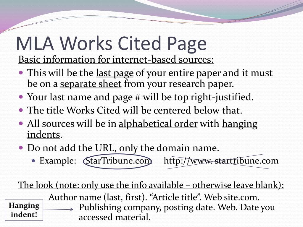 works cited page powerpoint presentation