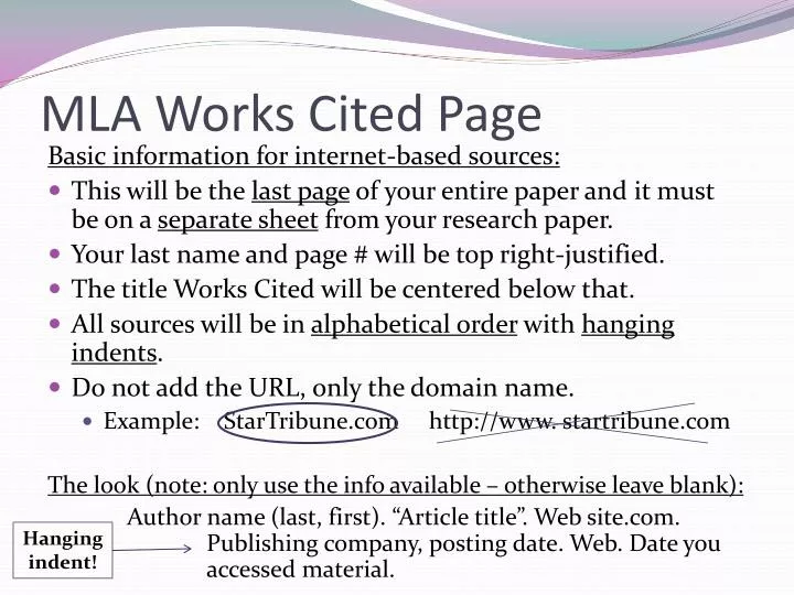 Ppt Mla Works Cited Page Powerpoint Presentation Free Download Id 6037861