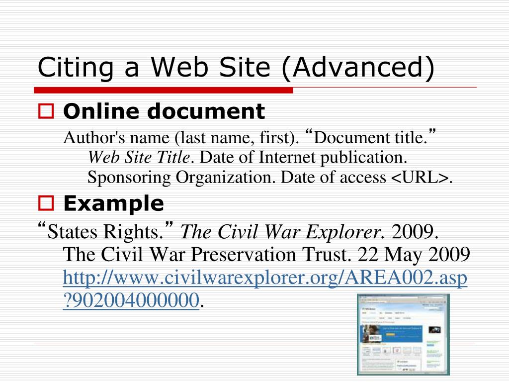 how to cite a website on a presentation