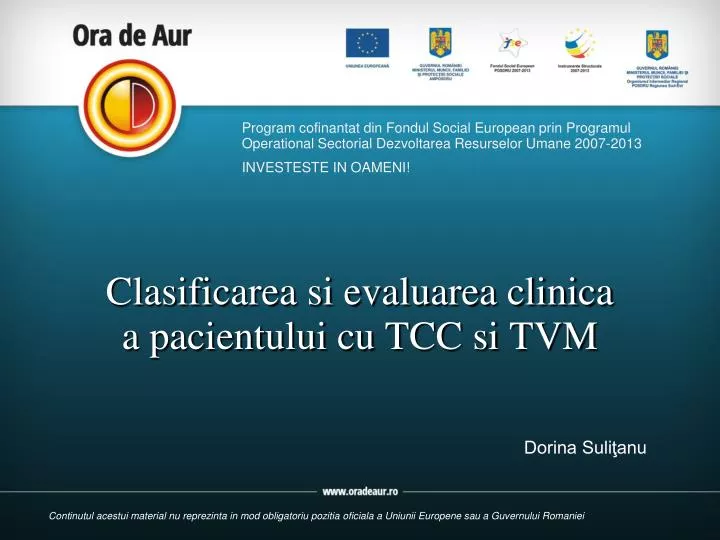 clasificarea si evaluarea clinica a pacientului cu tcc si tvm n.