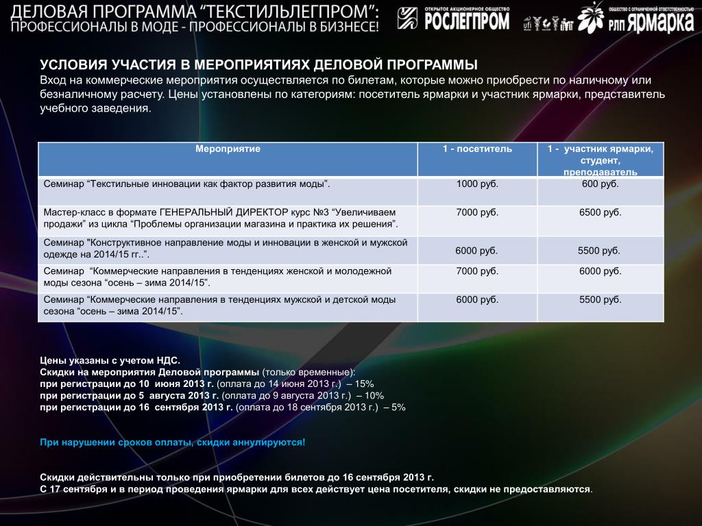 Условия участия в мероприятии