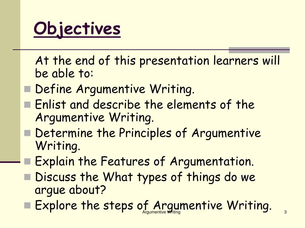 argumentative writing learning objectives