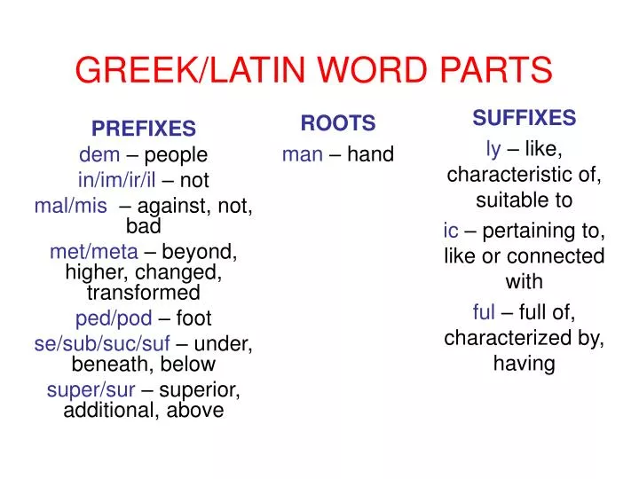 greek latin word parts n.