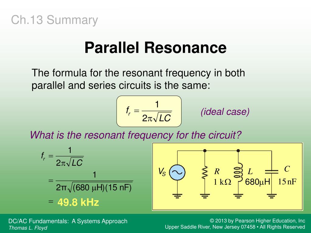 ...(ideal case) The formula for the resonant frequency in both parallel and...