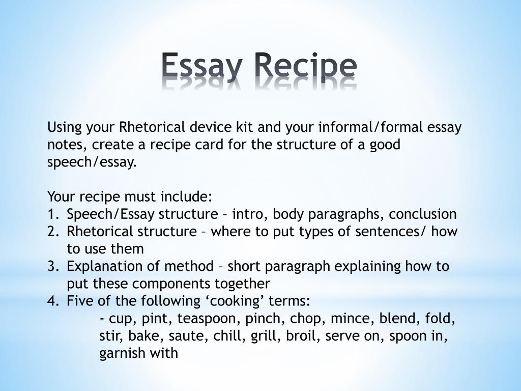 5 paragraph essay recipe