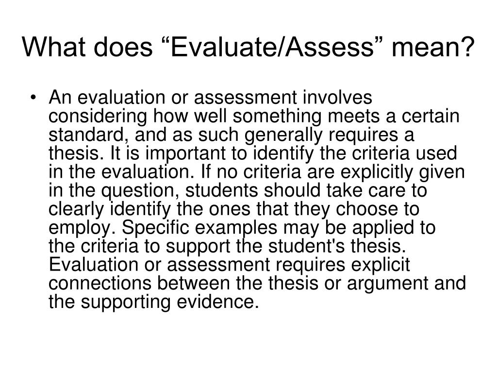What does evaluate mean in an essay