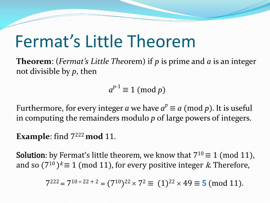 Number Theory Fermat's Little Theorem Example 1 - YouTube