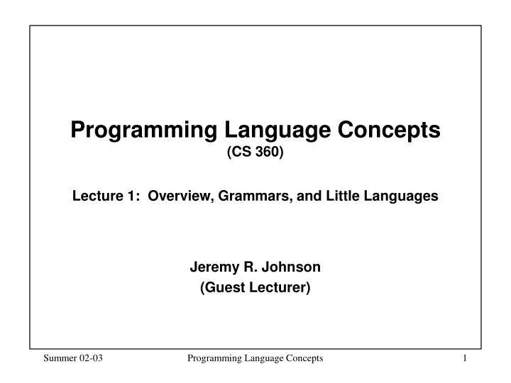 programming language concepts cs 360 lecture 1 overview grammars and little languages n.