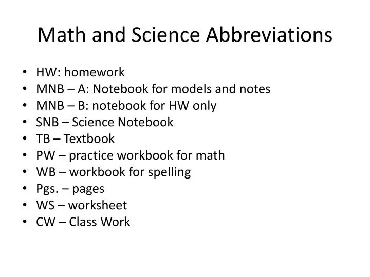 PPT Math and Science Abbreviations PowerPoint Presentation, free download ID6087182