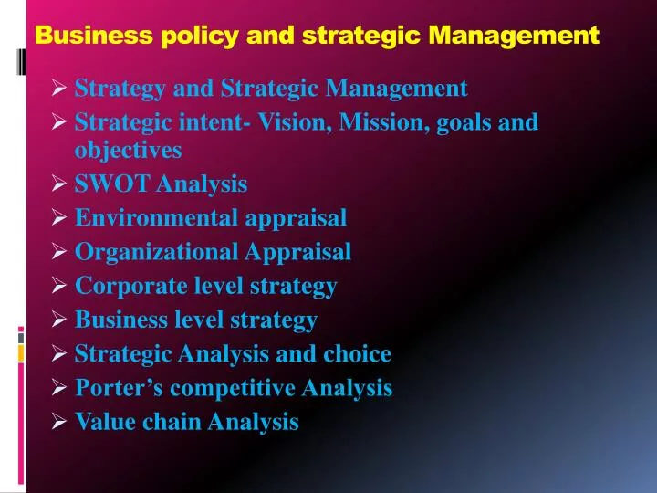 case study on business policy and strategic management