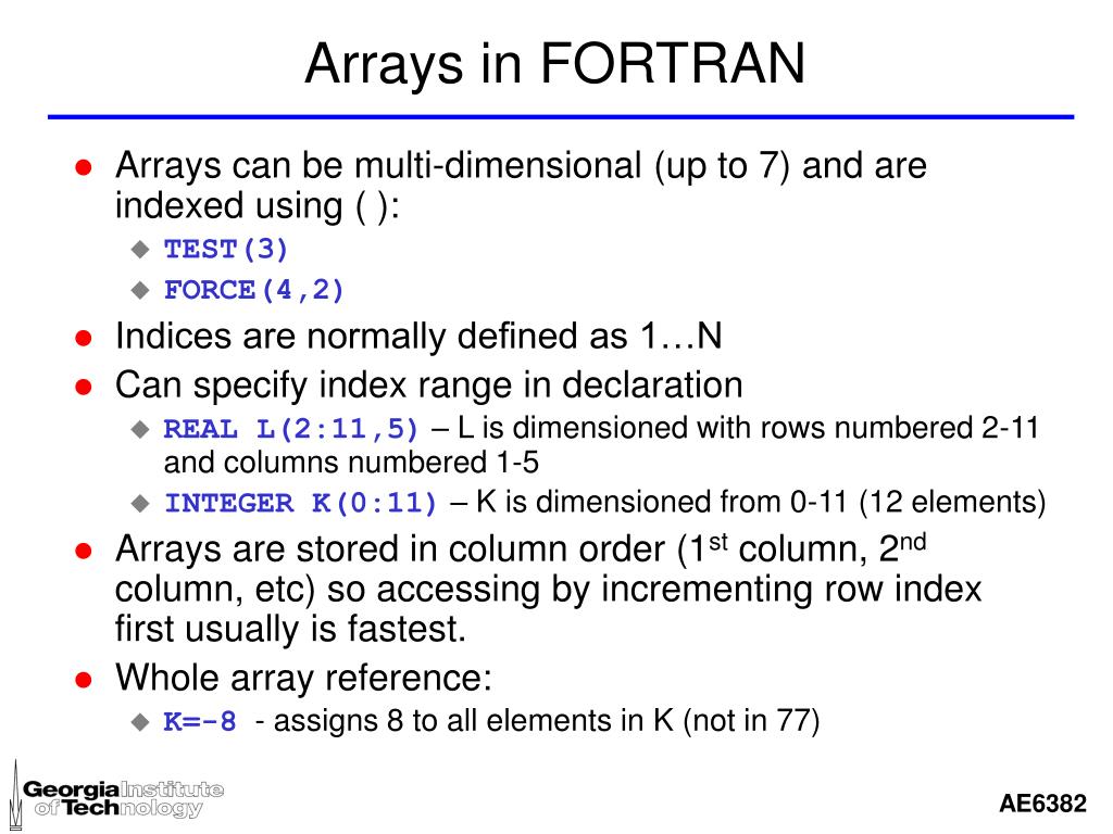 array assignment in fortran