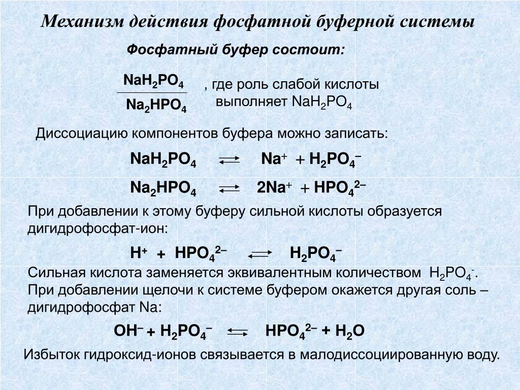 Концентраций ионов водорода и гидроксида. Фосфатная буферная система механизм. Механизм буферного действия фосфатной буферной системы. Фосфатный буферный раствор. PH фосфатного буфера.