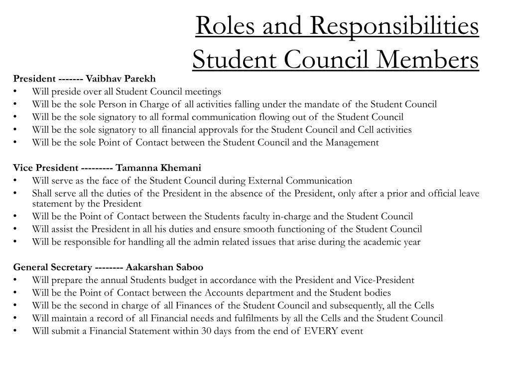 What Are The Responsibilities Of A Student Council Member