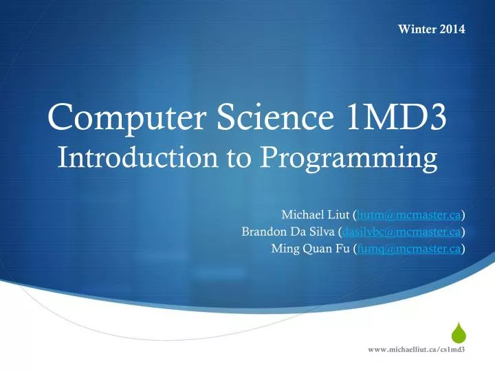 PPT - Computer Science 1MD3 Introduction to Programming PowerPoint ...