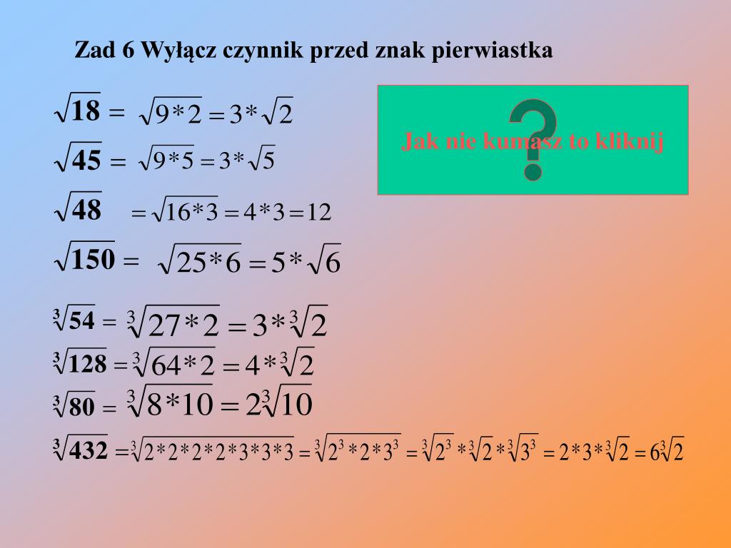 Liczba Pierwiastek 3 Stopnia Z 7 3 PPT - PIERWIASTKI PowerPoint Presentation, free download - ID:6112026
