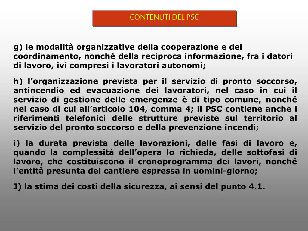Titolo Iv D Lgs 81 2008 PPT - TITOLO IV D.LGS. 81/08 I CONTENUTI DEL PSC PowerPoint