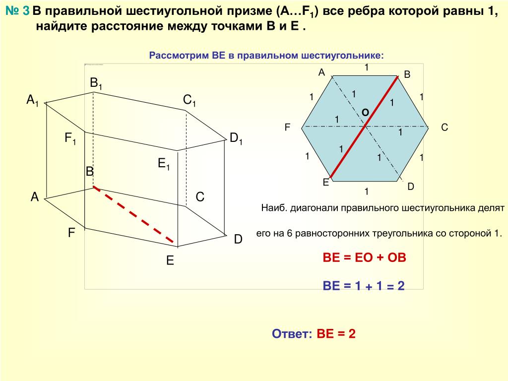 Все ребра равны 1. Правильная шестиугольная Призма. Правильная шестиугольная Призма свойства диагоналей. Площадь грани шестиугольной Призмы. Объем шестигранной Призмы.