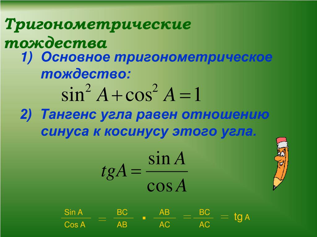 Запишите формулы соотношений основное тригонометрическое тождество