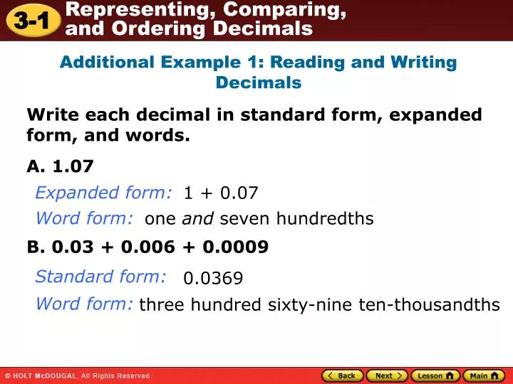 PPT Additional Example 1 Reading and Writing Decimals PowerPoint