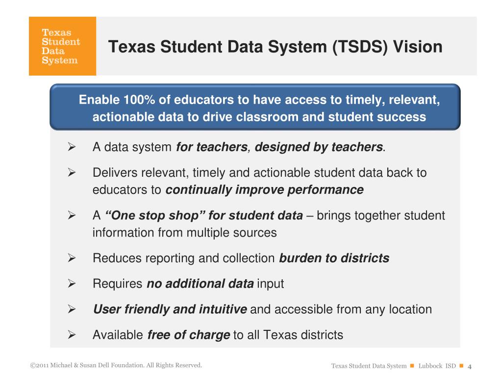 PPT - TSDS Pilot – Lubbock ISD Train the Trainer September 26, 2011 ...