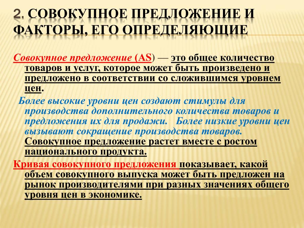 Совокупное предложение и факторы его определения. Совокупное предложение и факто