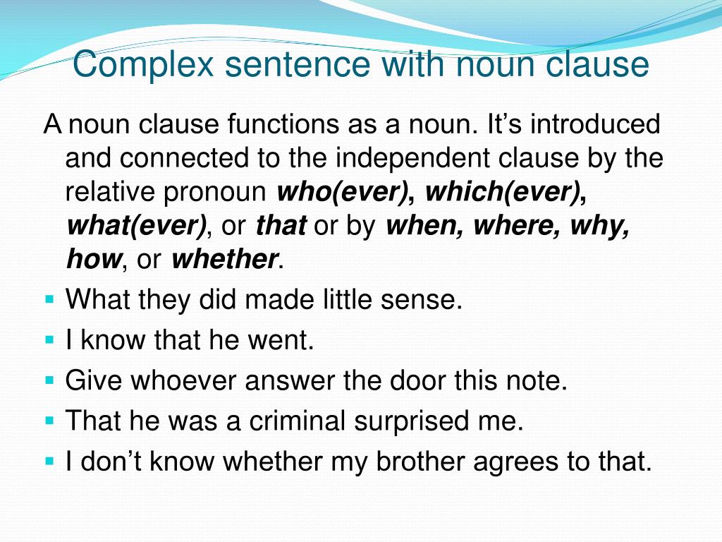 PPT - Complex sentence with noun and adjective clauses ...