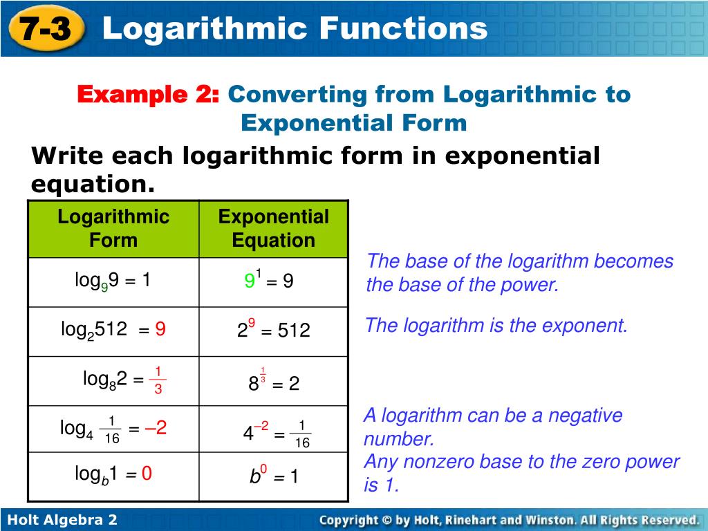 PPT - Write equivalent forms for exponential and logarithmic