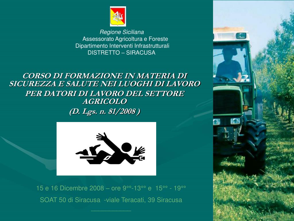 PPT - CORSO DI FORMAZIONE IN MATERIA DI SICUREZZA E SALUTE NEI LUOGHI ...