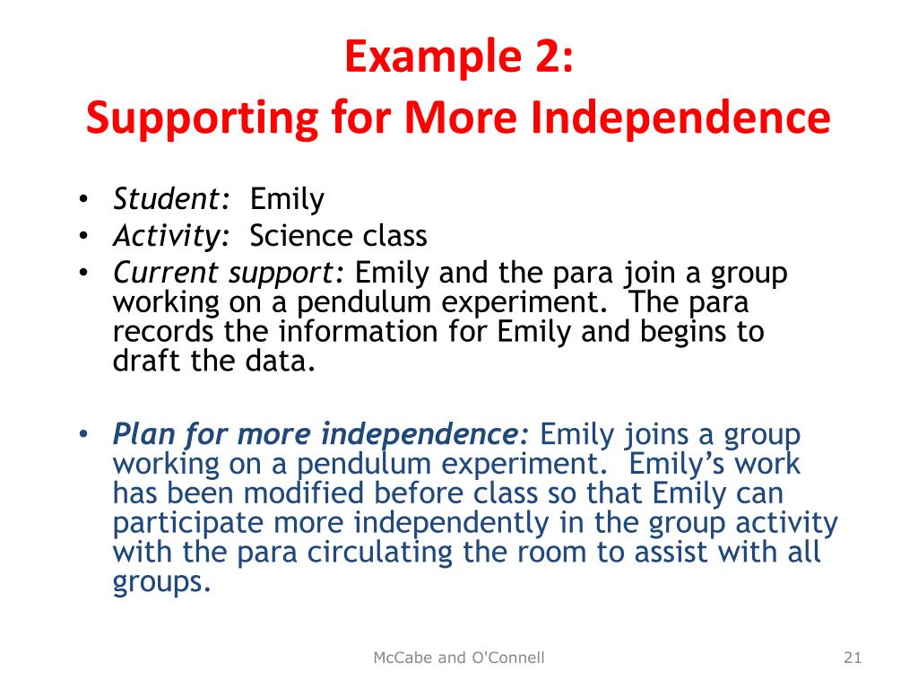 Practice Independence Example PPT - Teachers and Paraprofessionals Working Together Presented by ...
