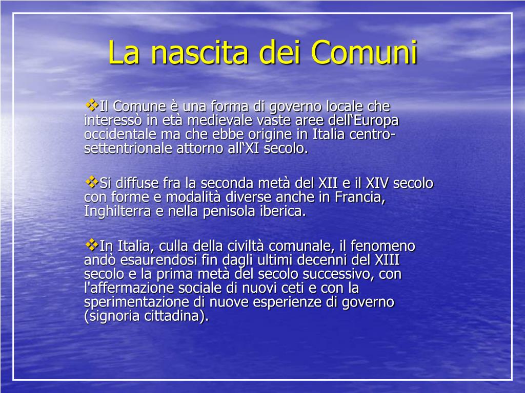 La Nascita Dei Comuni: Riassunto Breve PPT - I COMUNI RUOLO e COMPITI PowerPoint Presentation, free download